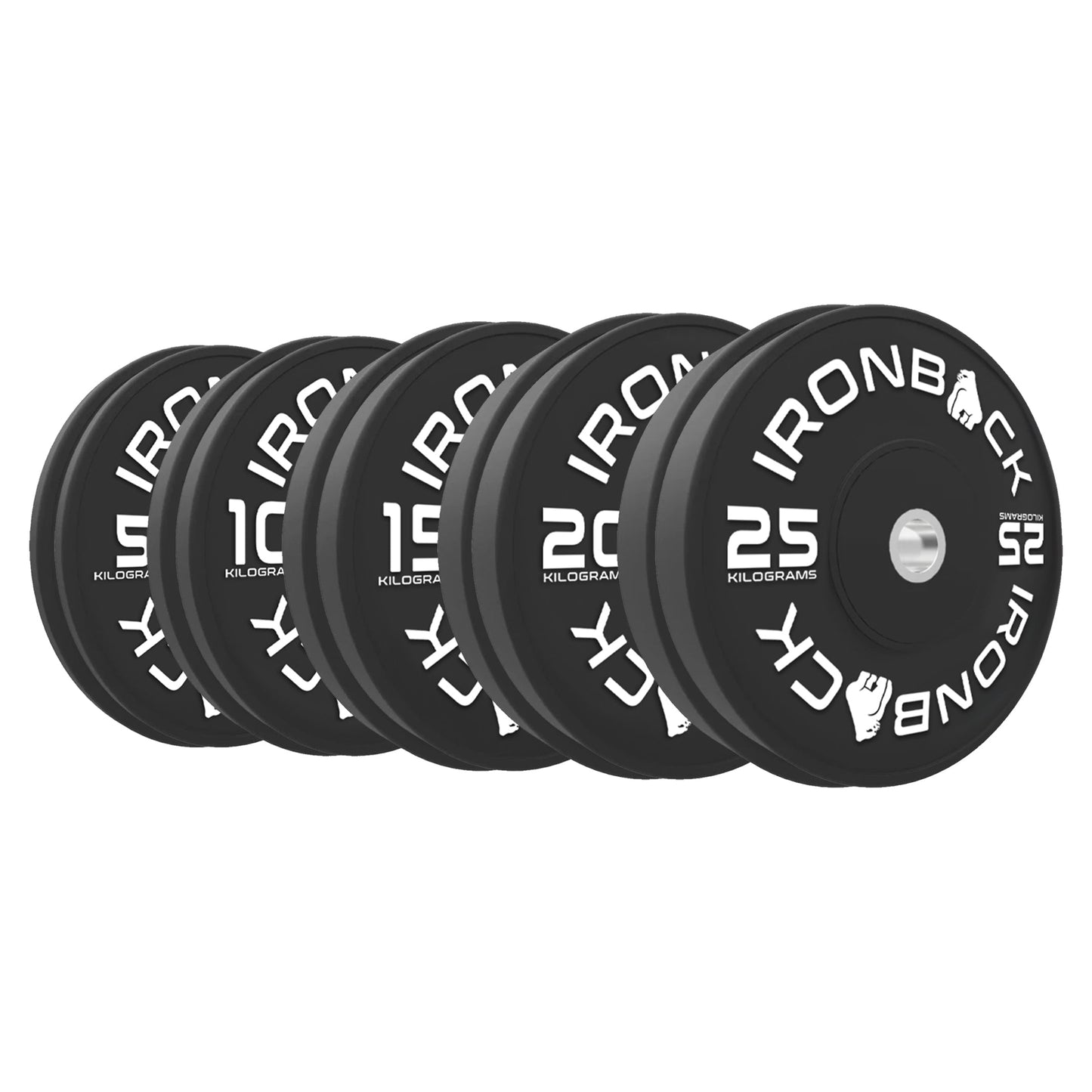 150kg Ironback Black Bumper Plates Set Ironback